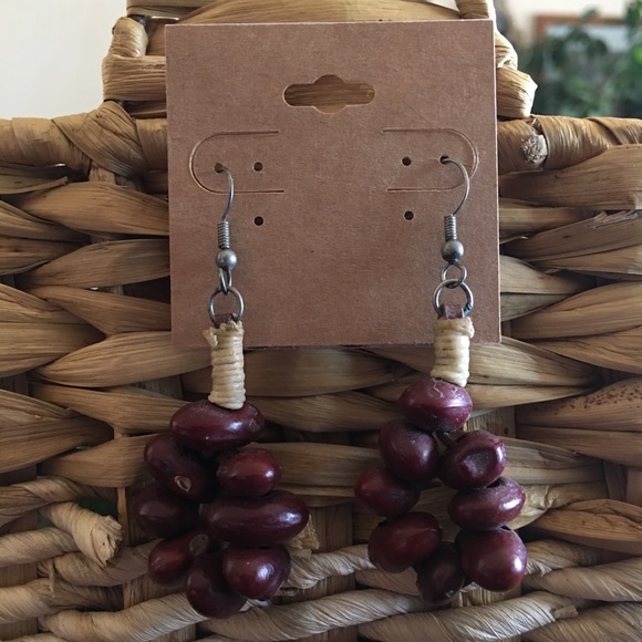 Boho natural bean dangle fish hook earrings - Picture 2 of 4